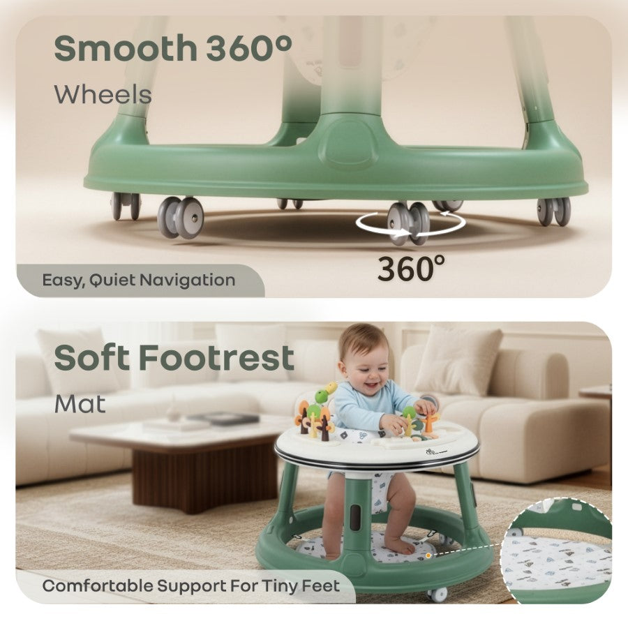 Little Feet Hopper 2-in-1 Baby Walker Cum Activity Table - Green White