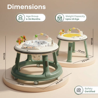 Little Feet Hopper 2-in-1 Baby Walker Cum Activity Table - Green White