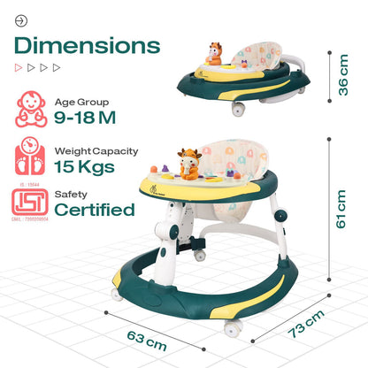 Little Feet Plus Walker - Detachable Toy Bar With Music & Light - Green Yellow