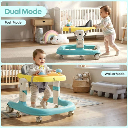 Little Feet Sportz Baby Walker 2-in-1 Walker Turn Push Walker - Green Yellow