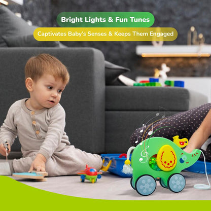 Orapple Trunky Fun & Safe Musical Pull-Along Toy for Toddlers - Green Yellow