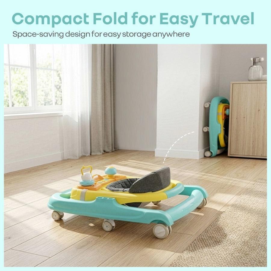 Little Feet Sportz Baby Walker 2-in-1 Walker Turn Push Walker - Green Yellow