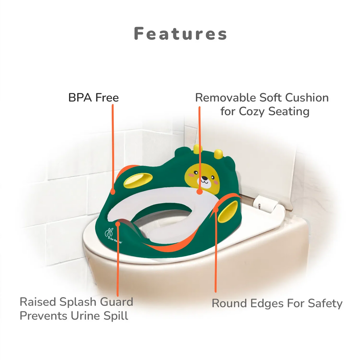 Minimo Teddy Toilet Seats Happy And Comfy Potty Training Seat For Baby - Green Yellow