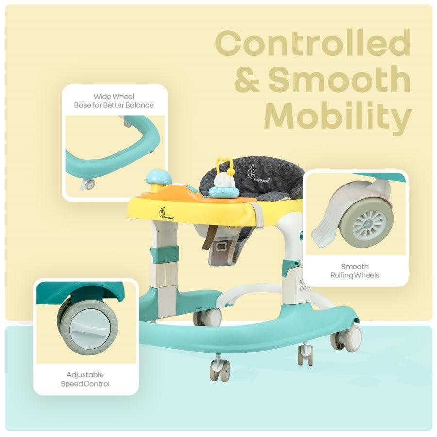 Little Feet Sportz Baby Walker 2-in-1 Walker Turn Push Walker - Green Yellow
