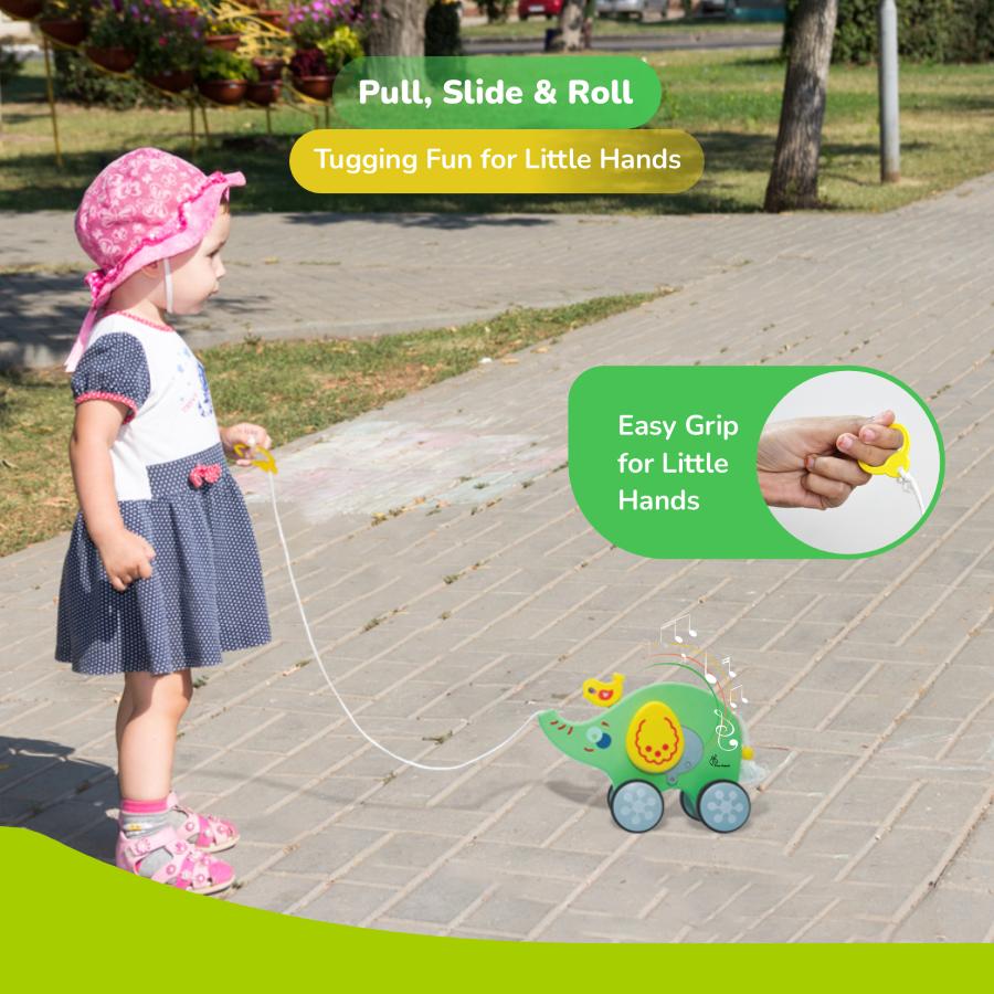 Orapple Trunky Fun & Safe Musical Pull-Along Toy for Toddlers - Green Yellow
