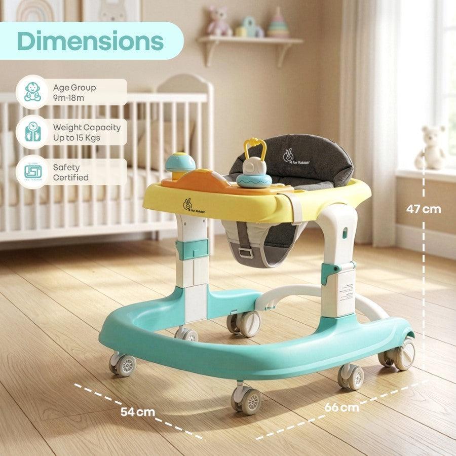 Little Feet Sportz Baby Walker 2-in-1 Walker Turn Push Walker - Green Yellow