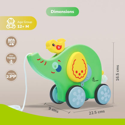 Orapple Trunky Fun & Safe Musical Pull-Along Toy for Toddlers - Green Yellow
