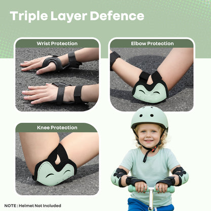 Kids Safety Protector Pads Set, Cushioned Knee, Elbow & Wrist Guards for Outdoor Riding & Sports - Green