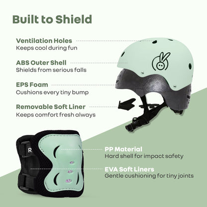 Safe Play Set Kids Helmet, Premium Kids Sports Safety Kit with Helmet & Protective Pads - Green