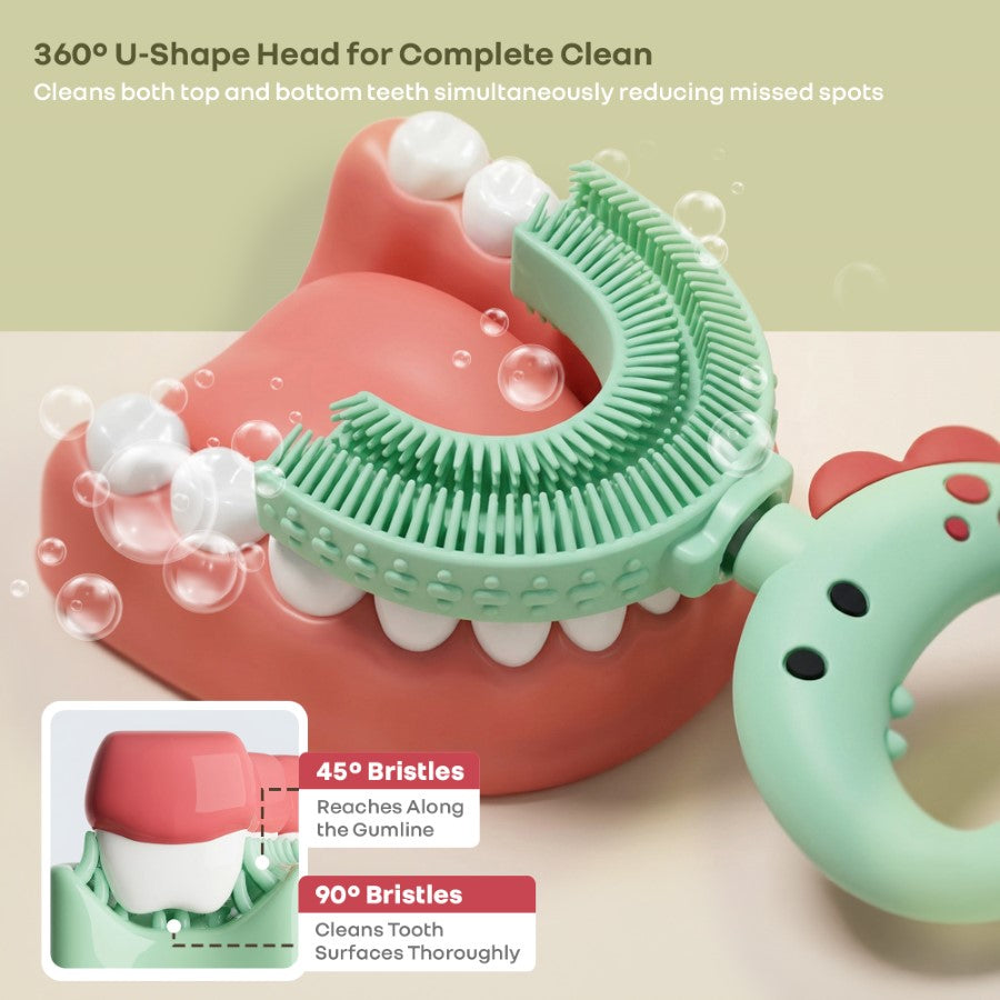 Tiny Smiles U Brush for Kids 2-5 Years, 360° U Shape Cleaning, Ultra Soft Silicone Bristles - Green