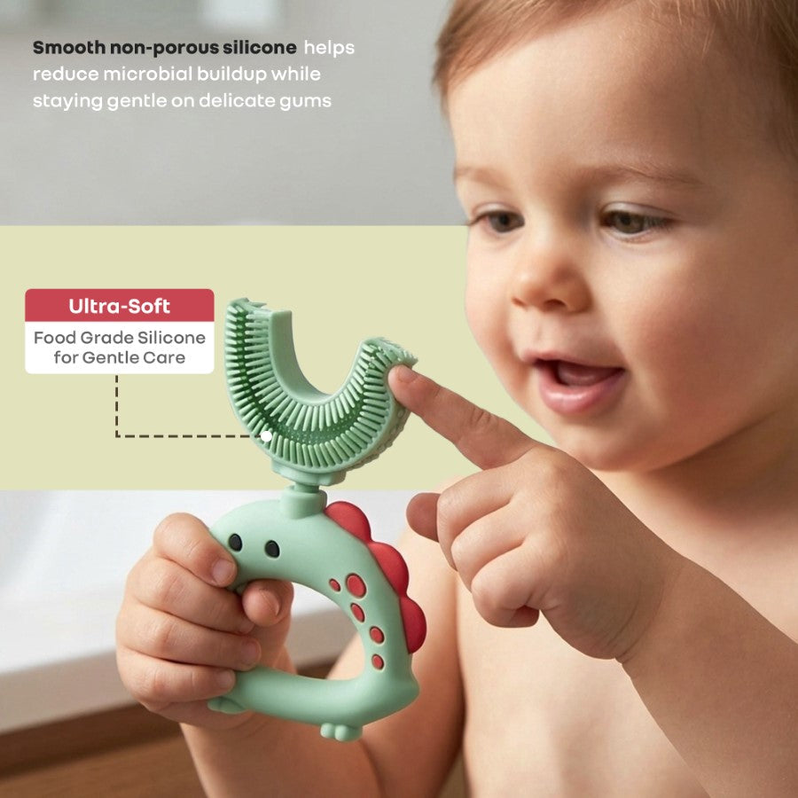 Tiny Smiles U Brush for Kids 2-5 Years, 360° U Shape Cleaning, Ultra Soft Silicone Bristles - Green