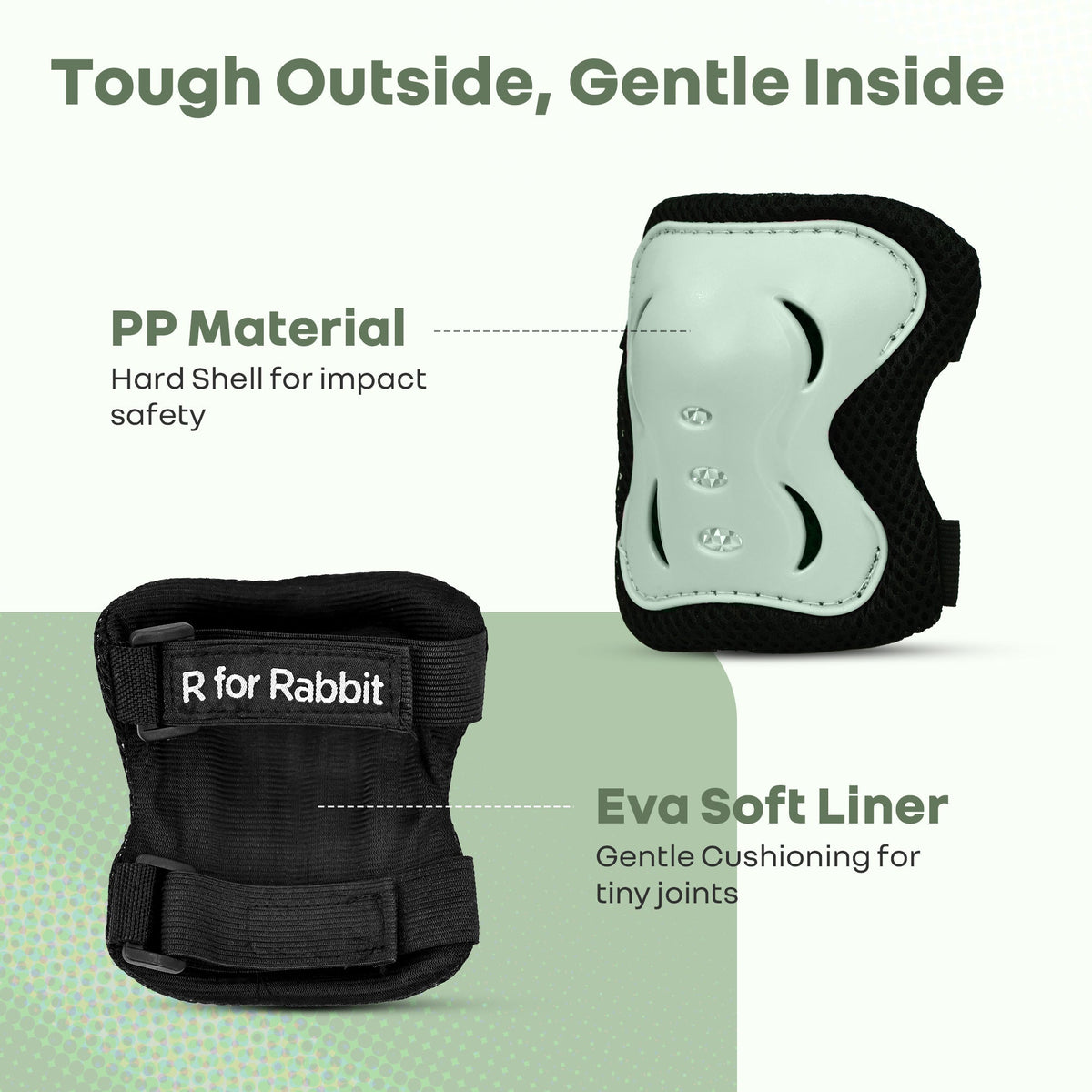 Kids Safety Protector Pads Set, Cushioned Knee, Elbow & Wrist Guards for Outdoor Riding & Sports - Green