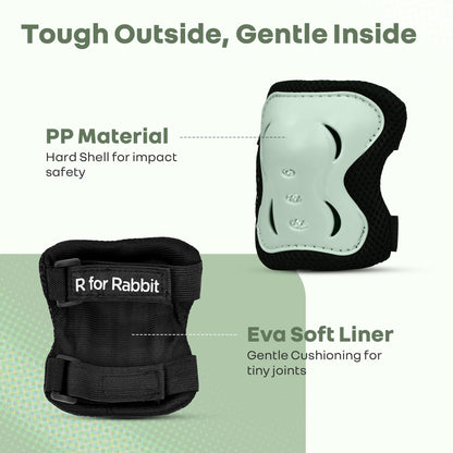 Kids Safety Protector Pads Set, Cushioned Knee, Elbow & Wrist Guards for Outdoor Riding & Sports - Green