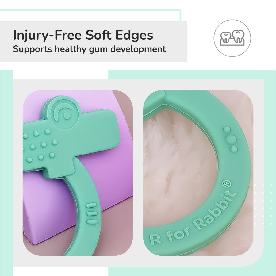 Tiny Bites Zoobie Baby Silicone Teethers Pack of 1 Crocodile, Rabbit, and Elephant - Green