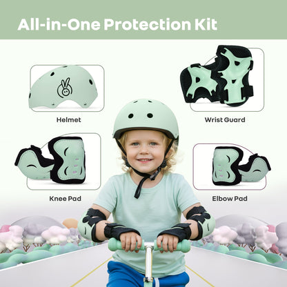 Safe Play Set Kids Helmet, Premium Kids Sports Safety Kit with Helmet & Protective Pads - Green