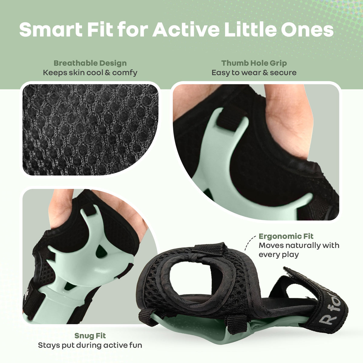 Kids Safety Protector Pads Set, Cushioned Knee, Elbow & Wrist Guards for Outdoor Riding & Sports - Green