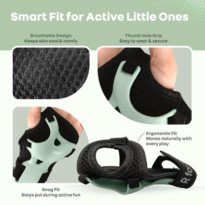 Kids Safety Protector Pads Set, Cushioned Knee, Elbow & Wrist Guards for Outdoor Riding & Sports - Green