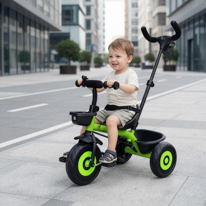 Tiny Toes T20 Ace Tricycle - 2 in 1, EVA Wheels, Adjustable Parental Control, Cup Holder, EVA Wheels, Front & Rear Basket, 1.5-5y - Green