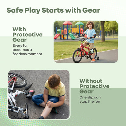 Kids Safety Protector Pads Set, Cushioned Knee, Elbow & Wrist Guards for Outdoor Riding & Sports - Green