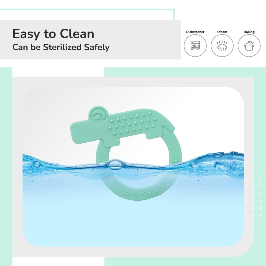 Tiny Bites Zoobie Baby Silicone Teethers Pack of 1 Crocodile, Rabbit, and Elephant - Green