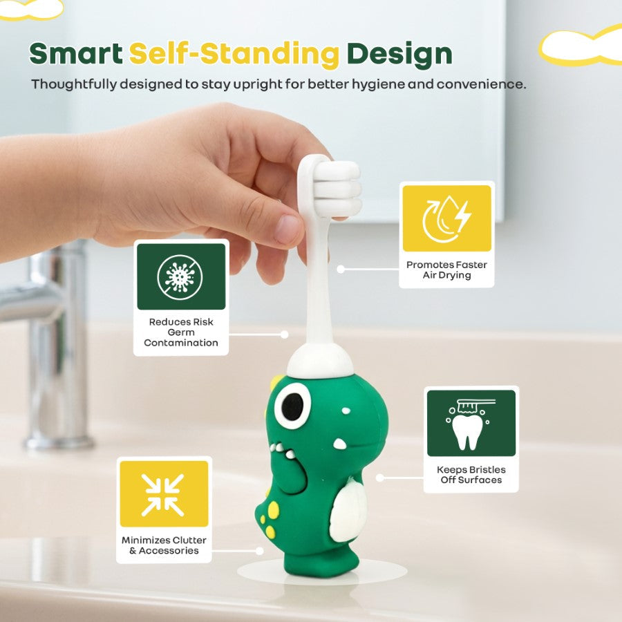 Tiny Smiles Dino Kids Toothbrush, Ultra-Soft Bristles for Gentle Oral Care, BPA-Free, Kids Brush for 2+ Years - Green