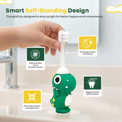 Tiny Smiles Dino Kids Toothbrush, Ultra-Soft Bristles for Gentle Oral Care, BPA-Free, Kids Brush for 2+ Years - Green