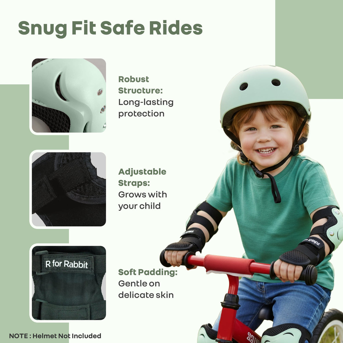Kids Safety Protector Pads Set, Cushioned Knee, Elbow & Wrist Guards for Outdoor Riding & Sports - Green