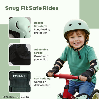Kids Safety Protector Pads Set, Cushioned Knee, Elbow & Wrist Guards for Outdoor Riding & Sports - Green