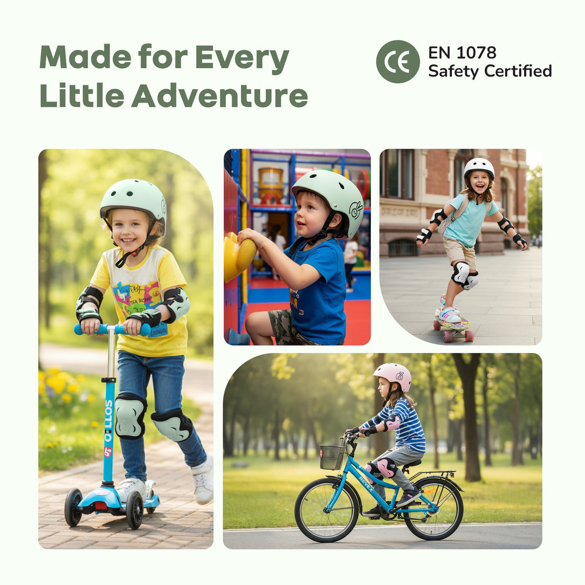 Safe Play Set Kids Helmet, Premium Kids Sports Safety Kit with Helmet & Protective Pads - Green