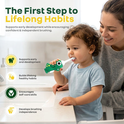 Tiny Smiles Dino Kids Toothbrush, Ultra-Soft Bristles for Gentle Oral Care, BPA-Free, Kids Brush for 2+ Years - Green