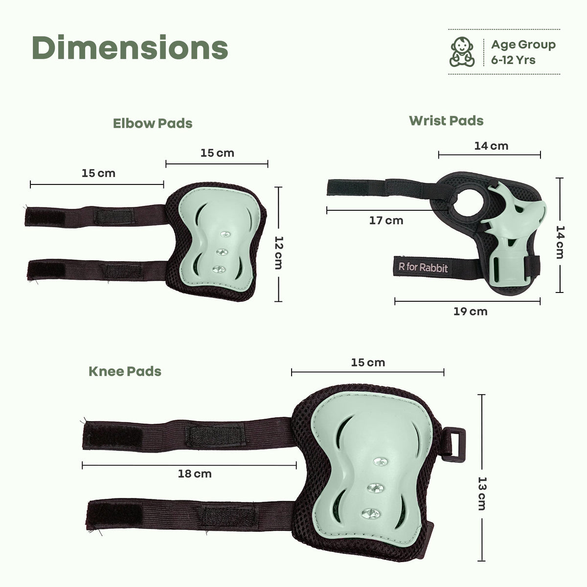 Kids Safety Protector Pads Set, Cushioned Knee, Elbow & Wrist Guards for Outdoor Riding & Sports - Green