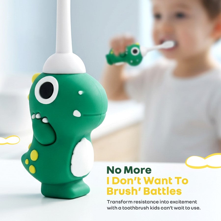 Tiny Smiles Dino Kids Toothbrush, Ultra-Soft Bristles for Gentle Oral Care, BPA-Free, Kids Brush for 2+ Years - Green