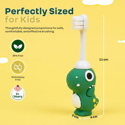 Tiny Smiles Dino Kids Toothbrush, Ultra-Soft Bristles for Gentle Oral Care, BPA-Free, Kids Brush for 2+ Years - Green