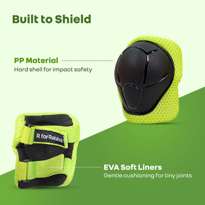 Kids Safety Protector Pads Set, Cushioned Knee, Elbow & Wrist Guards for Outdoor Riding & Sports - Green Sports