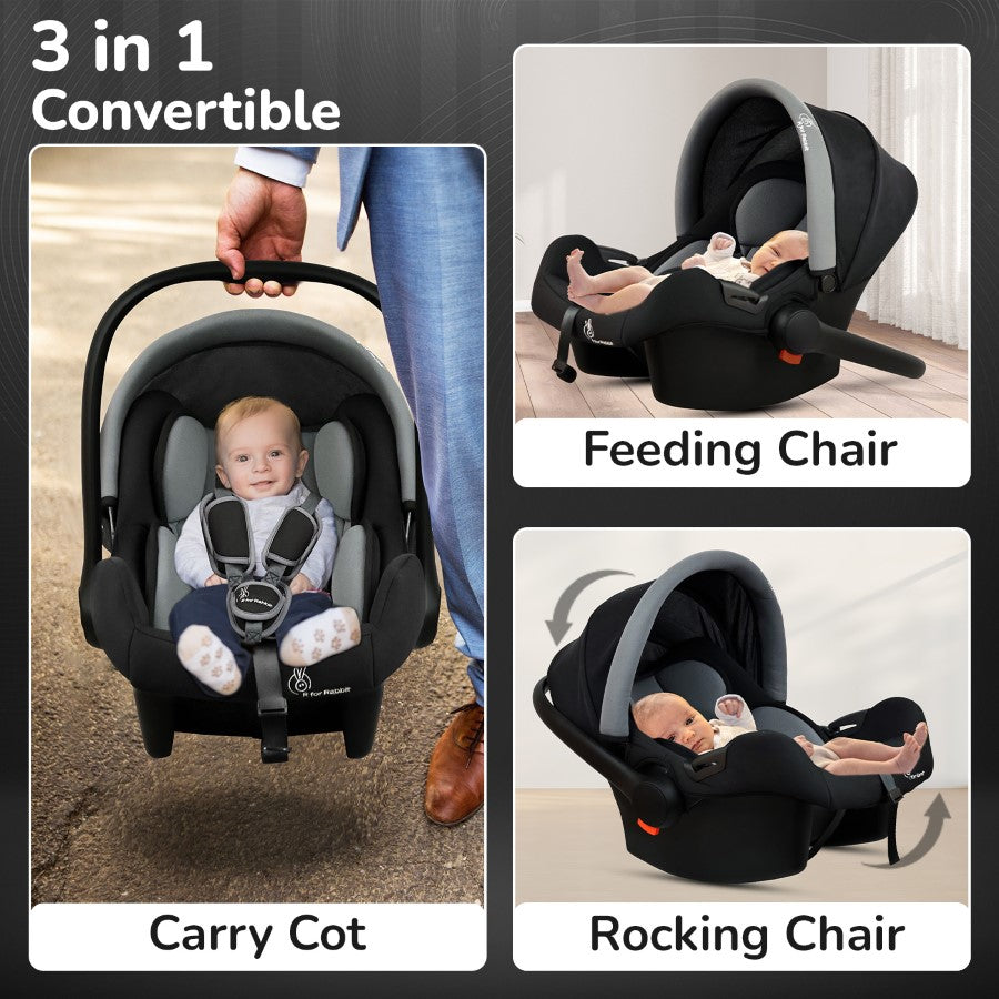 Picaboo Sportz – 3-In-1 Convertible Carry Cot, Rocker & Feeding Chair - Grey Black