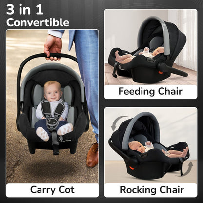 Picaboo Sportz – 3-In-1 Convertible Carry Cot, Rocker & Feeding Chair - Grey Black