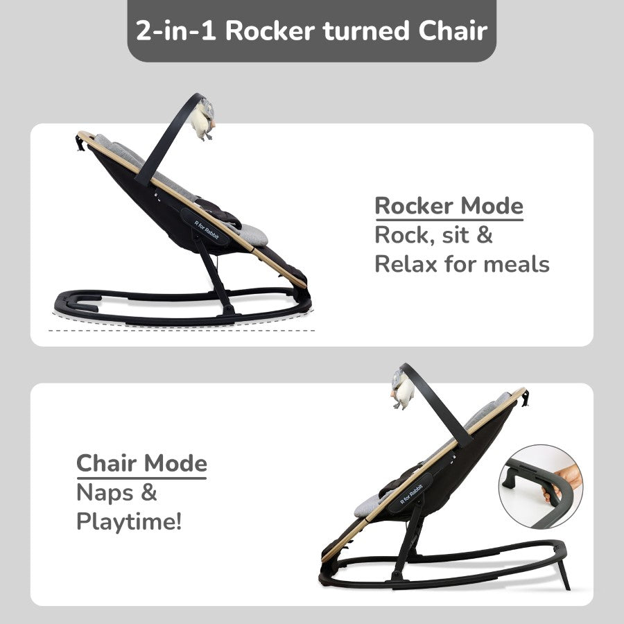 Rock N Nap Bliss – Lightweight Baby Sleeper & Rocker Soft, Safe & Travel-Friendly - Grey Black