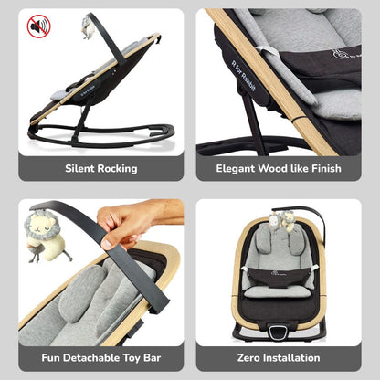 Rock N Nap Bliss – Lightweight Baby Sleeper & Rocker Soft, Safe & Travel-Friendly - Grey Black