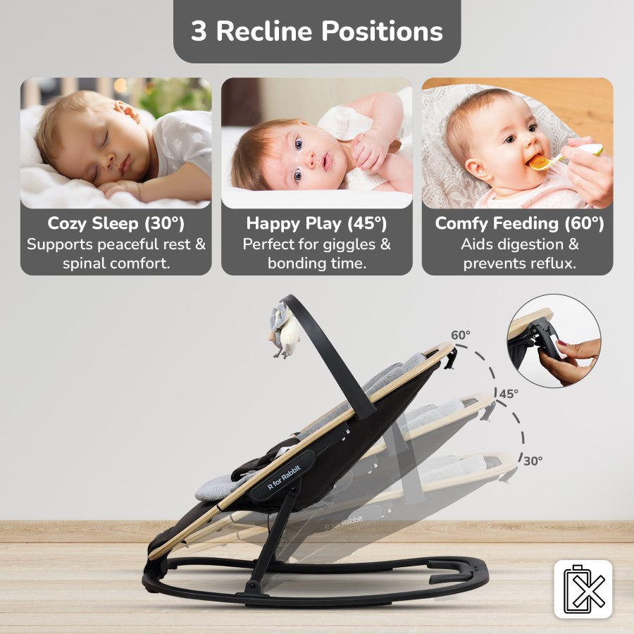 Rock N Nap Bliss – Lightweight Baby Sleeper & Rocker Soft, Safe & Travel-Friendly - Grey Black