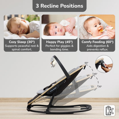 Rock N Nap Bliss – Lightweight Baby Sleeper & Rocker Soft, Safe & Travel-Friendly - Grey Black