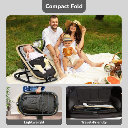 Rock N Nap Bliss – Lightweight Baby Sleeper & Rocker Soft, Safe & Travel-Friendly - Grey Black