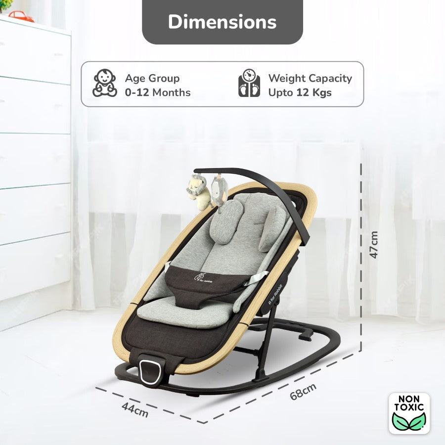 Rock N Nap Bliss – Lightweight Baby Sleeper & Rocker Soft, Safe & Travel-Friendly - Grey Black