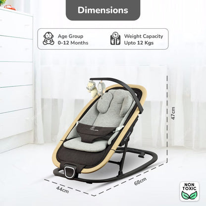 Rock N Nap Bliss – Lightweight Baby Sleeper & Rocker Soft, Safe & Travel-Friendly - Grey Black