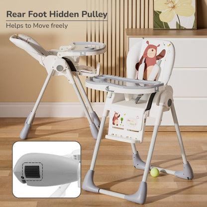 Marshmallow Lite High Chair - 6 Level Height Adjustment, 3 Recline Modes, Adjustable & Removable Meal Tray - Grey
