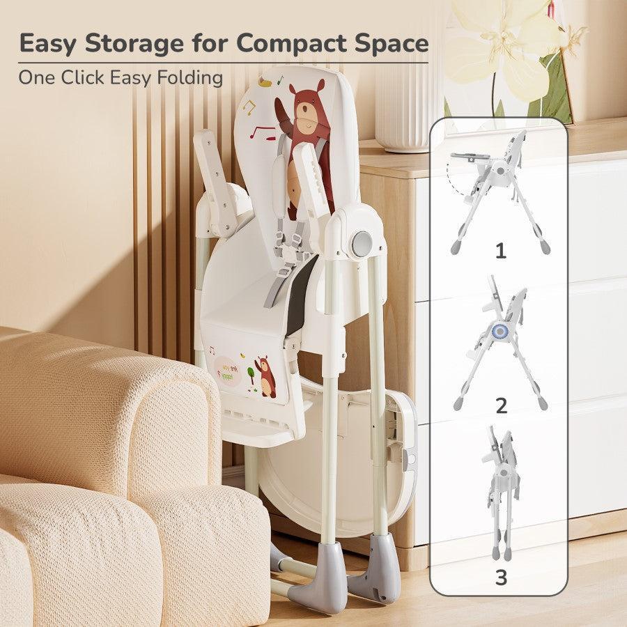 Marshmallow Lite High Chair - 6 Level Height Adjustment, 3 Recline Modes, Adjustable & Removable Meal Tray - Grey