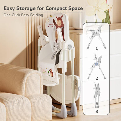 Marshmallow Lite High Chair - 6 Level Height Adjustment, 3 Recline Modes, Adjustable & Removable Meal Tray - Grey