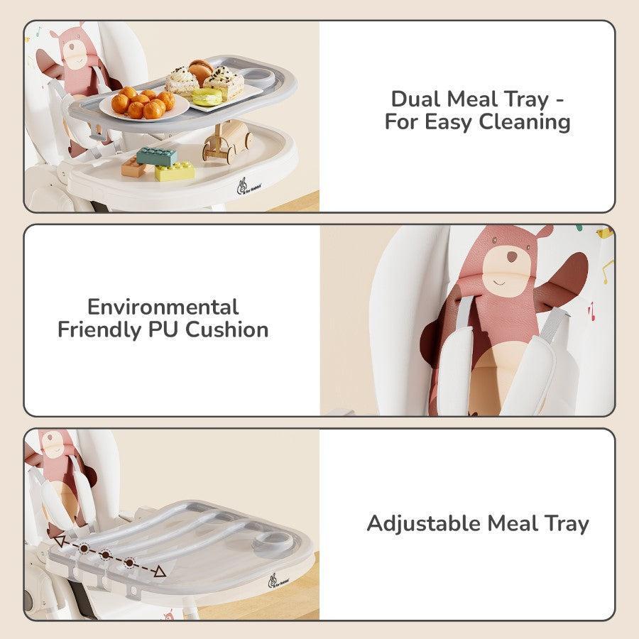 Marshmallow Lite High Chair - 6 Level Height Adjustment, 3 Recline Modes, Adjustable & Removable Meal Tray - Grey