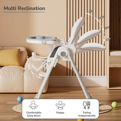 Marshmallow Lite High Chair - 6 Level Height Adjustment, 3 Recline Modes, Adjustable & Removable Meal Tray - Grey