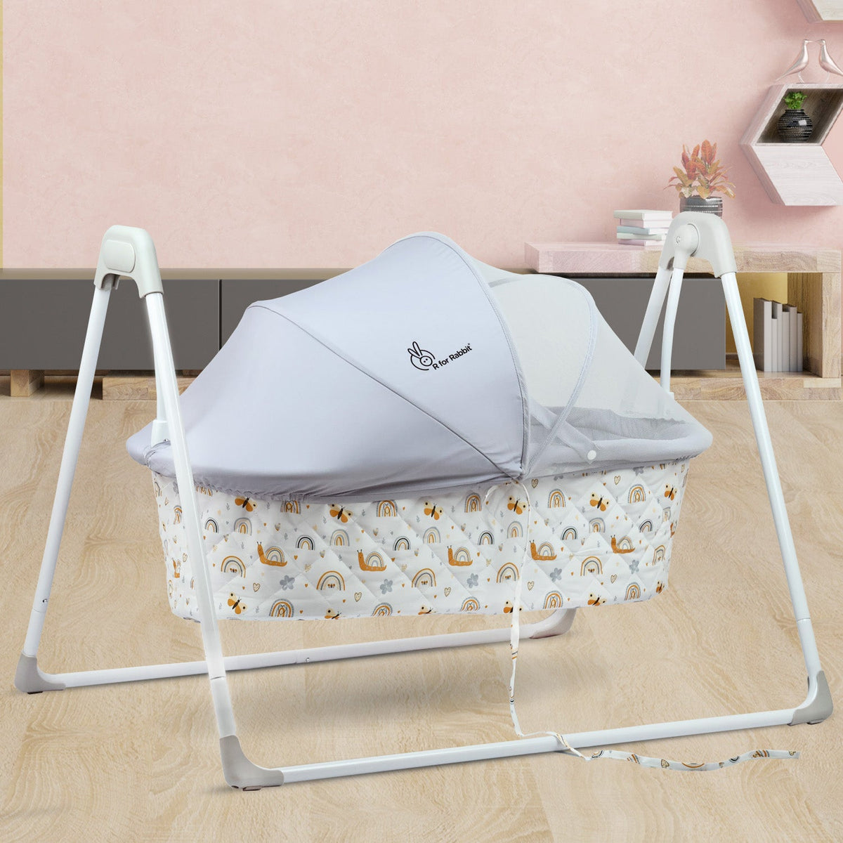 Lullabies Manual Baby Cradle Safe & Comfortable Baby Bed - Grey Multi