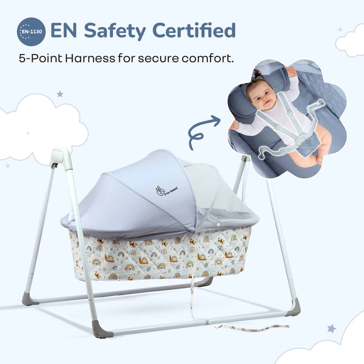 Lullabies Manual Baby Cradle Safe & Comfortable Baby Bed - Grey Multi